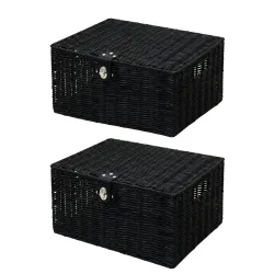 undefined, Aufbewahrungskorb mit Deckel RHINE 36 x 19 x 28 cm 2er Set schwarz