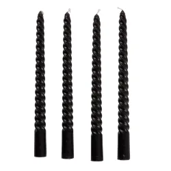 Stabkerze gedreht 25 cm 4er Set schwarz