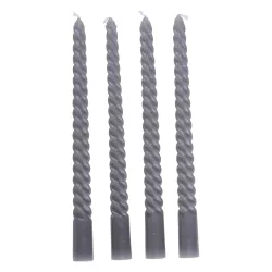 Stabkerze gedreht 25 cm 4er Set grau
