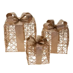 LED Weihnachtsdeko Geschenke Set 3-teilig gold