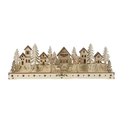 LED Weihnachtsdeko Holz Dorf 45 x 15 cm