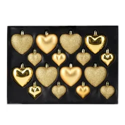 Weihnachtskugel Set Herz 16-teilig gold