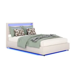 Polsterbett LED KAREN mit Stauraum 140 x 200 cm beige