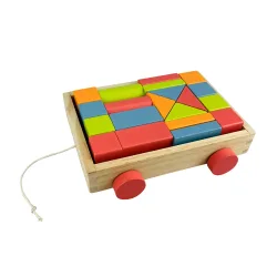 Spielzeugauto Holz mit Bauklötzen 20 x 17 cm bunt