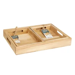Serviertablett Set Holz 39 x 29 cm 3-teilig natur