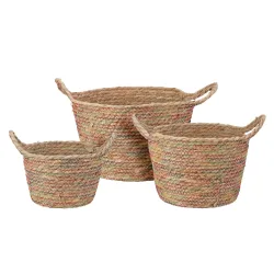 undefined, Aufbewahrungskorb Seegras Set 3-teilig natur/bunt