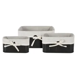 Aufbewahrungskorb Bambus Set 3-teilig schwarz/natur