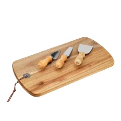 Käseplatte Holz mit 3 Messern 32 x 18 cm