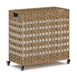 Wäschekorb Rattan mit Deckel 3 Fächer 140L braun