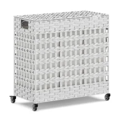 Wäschekorb Rattan mit Deckel 3 Fächer 140L weiss