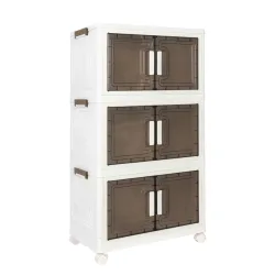 Aufbewahrungsbox faltbar mit Rollen 3er Set weiss/braun