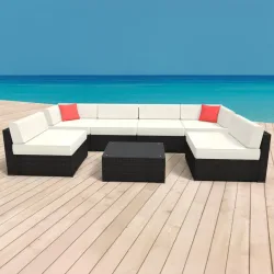 Rattanlounge SYDNEY schwarz/weiss