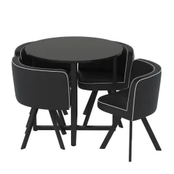 Essgruppe Leder GRENAR 5-teilig rund schwarz/weiss