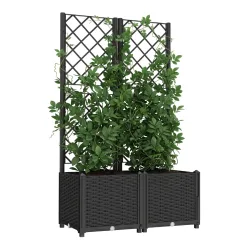 Rankgitter mit Blumenkasten Rattan 80 x 40 x 136 cm schwarz