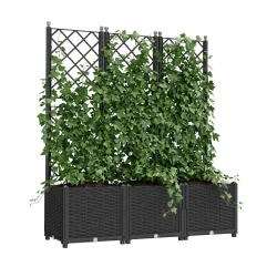 Rankgitter mit Blumenkasten Rattan 120 x 40 x 136 cm schwarz