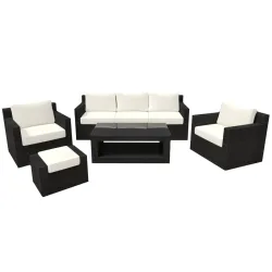 Rattanlounge MANILA schwarz/beige