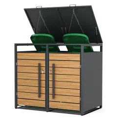 Mülltonnenbox Stahl 2 Fächer 480L anthrazit/braun