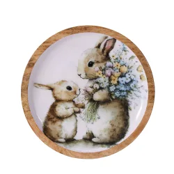 Teller Ostern Holz rund 22 cm natur/bunt