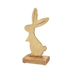 Osterdeko Osterhase Holz 23 cm natur/gold