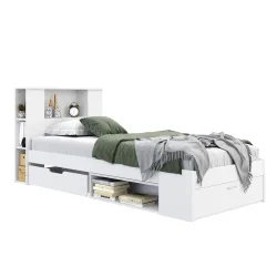 Bett Holz MADELYN mit Stauraum und Schublade 90 x 200 cm weiss