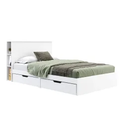 Bett Holz MARGARET mit Stauraum und Schubladen 120 x 200 cm weiss