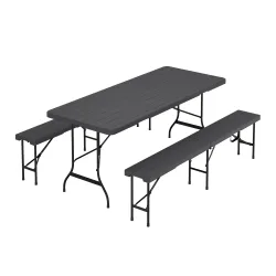 Campingtisch Garnitur klappbar 180 cm Holzoptik schwarz