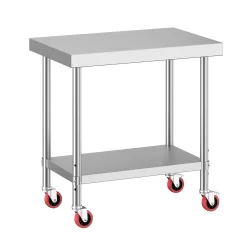 Arbeitstisch Edelstahl mit Rollen 90 x 60 cm silber