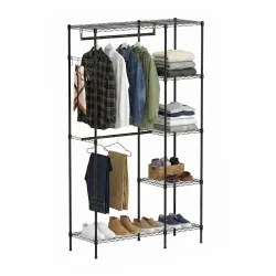Garderobe Kleiderständer 114 x 195 cm mit 2 Stangen schwarz