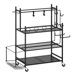 Aufbewahrungsregal auf Rollen für Fitnessgeräte 105 x 39 x 92 cm schwarz