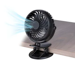 Tischventilator 360° mit USB und Tischklemme 3 Stufen schwarz