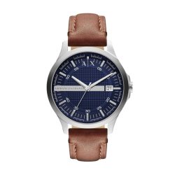 Armani Exchange Uhr 3-Zeiger-Werk Datum Leder braun
