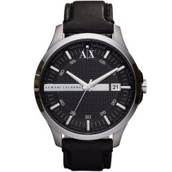 Armani Exchange Uhr 3-Zeiger-Werk Datum Leder schwarz