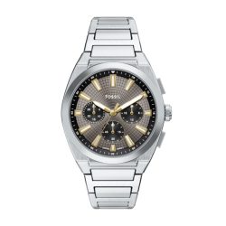 Fossil - Chronograph Uhr, Everett, 44mm, Silber