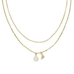 Emporio Armani Damen Halskette EGS3273710 – Vergoldete Kette mit Perle & Logo .