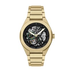 Armani Exchange AX4194 Herren Automatikuhr – Goldenes Design mit skelettiertem Zifferblatt