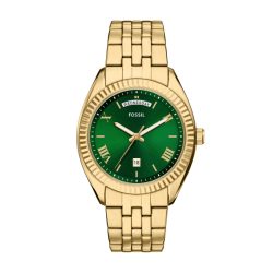 Fossil Herren Uhr FS6142 – Goldene Eleganz mit grünem Zifferblatt und präzisem Quarzwerk