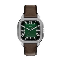 Fossil Herren Uhr FS6150 – Stilvolle Armbanduhr mit grünem Zifferblatt und braunem Lederarmband