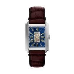 Fossil Herren Uhr ME3273 – Stilvolle Automatik mit blauem Zifferblatt und braunem Lederarmband
