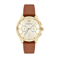 Emporio Armani AR11714 Herrenuhr – Eleganz in Gold mit braunem Lederarmband