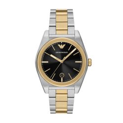 Emporio Armani AR11715 – Elegante Herrenarmbanduhr in Bicolor mit schwarzem Zifferblatt