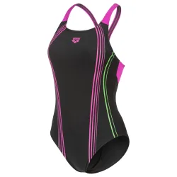 Arena W Arena Clear Lines Swimsuit V Back Lb Badeanzug Damen, schwarz, Grösse: D 34
