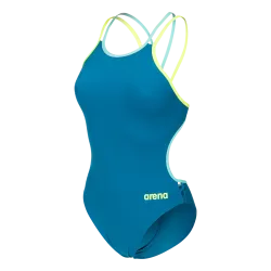 Arena W Arena Solid Swimsuit Double Cross Back Badeanzug Damen, blau, Grösse: D 42