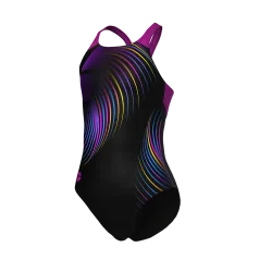 Arena G Arena Pinwheel Swimsuit V Back Badeanzug Mädchen, schwarz, Grösse: 140
