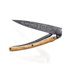 Deejo Klappmesser - Wikinger Vegvisir Olivenholz 37g