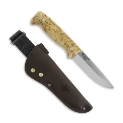 Peltonen Knives - M07 Full Tang Curly Birch, unbeschichtet, Lederscheide (braun)