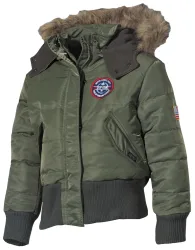 US Kinder-Polarjacke, N2B, oliv, Kapuze mit Fellkragen