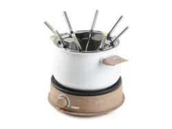 Domo, DOMO DO736F Fondue 1500 W Kontrollleuchte, 8 Fonduegabeln Holz, Weiß