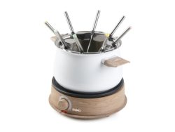 DOMO DO736F Fondue 1500 W Kontrollleuchte, 8 Fonduegabeln Holz, Weiß