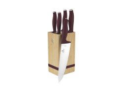 Berlinger, Küchenbedarf, Berlinger Haus 6-teiliges Messerset mit Messerblock matt bordeaux Leonardo Collection, Produkte & Wohnen