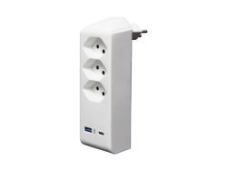 BRENNENSTUHL - Abzweigstecker 3-fach drehbar bis 300° ohne Aufhänger mit USB Typ A und C, 84X84MM